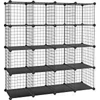 SONGMICS Armario Modular de Alambre metálico con 16 Cubos- Montaje en Bricolaje- Aramario de Almacenamiento- Estantería…
